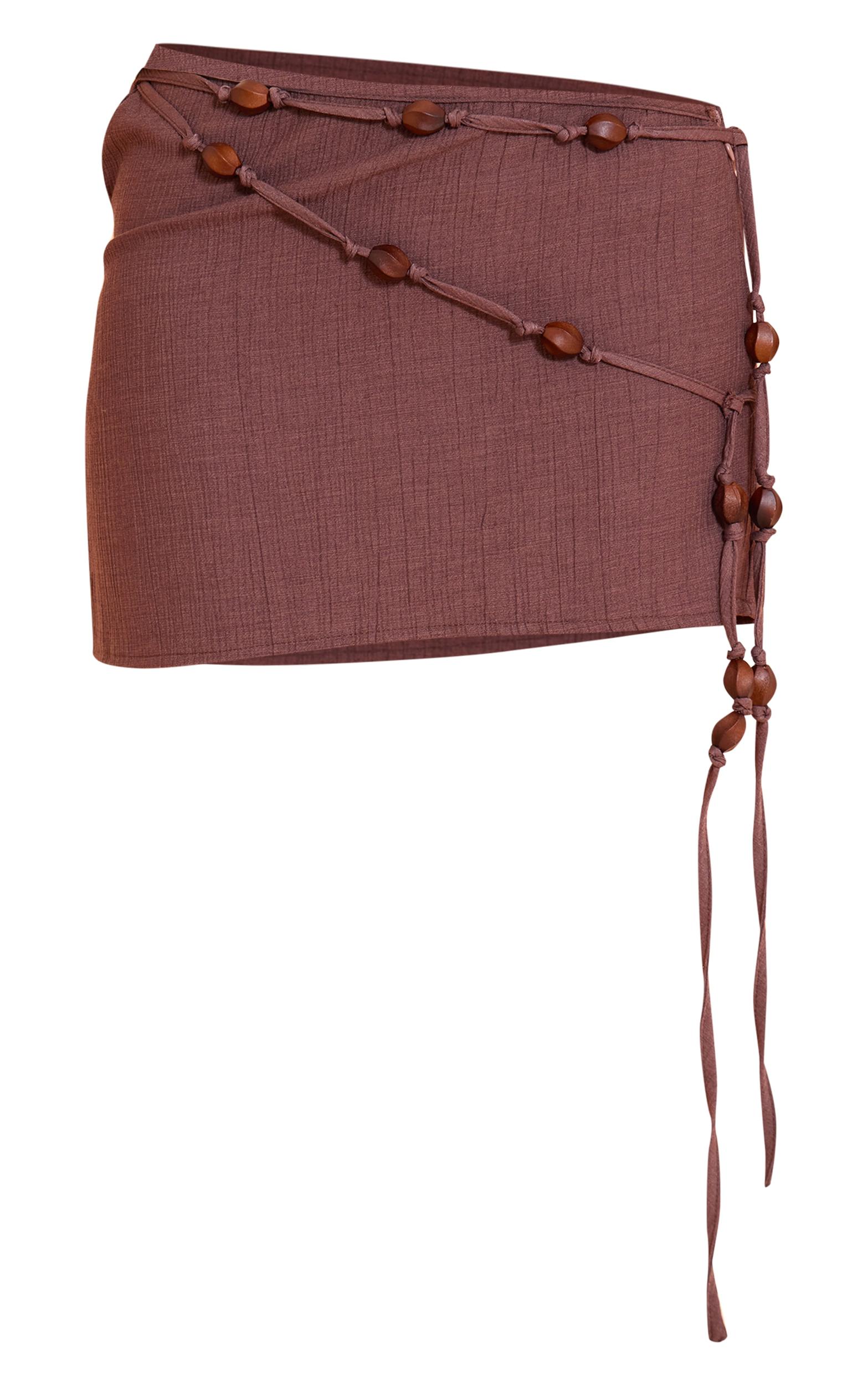 Petite Brown Bead Detail Plisse Mini Skirt Product Image