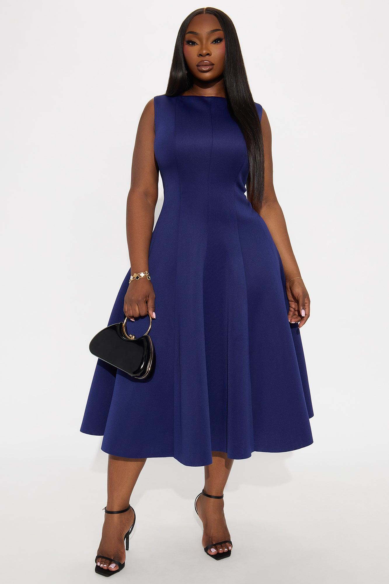 Sweet Sunday Pleated Midi Dress - Navy Product Image