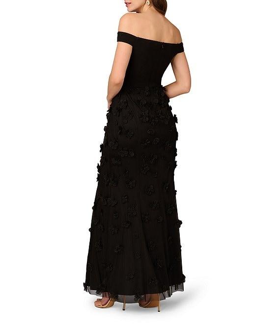 Aidan Mattox Off The Shoulder 3D Floral Applique Mesh Sheath Gown Product Image
