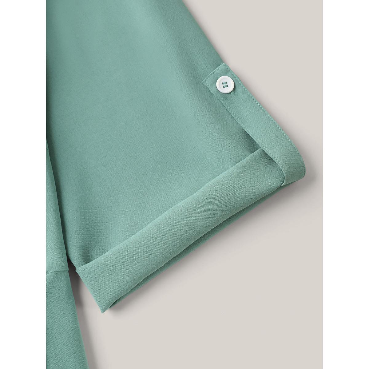 Plus Size Shirt Collar Front Button Placket Midi Dress Greenbean Women At the Office Button Shirt collar Elbow-length sleeve Curvy BloomChic 22-24/3X Product Image