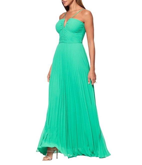 Xscape Pleated Chiffon Split V-Neck Sleeveless A-Line Gown Product Image