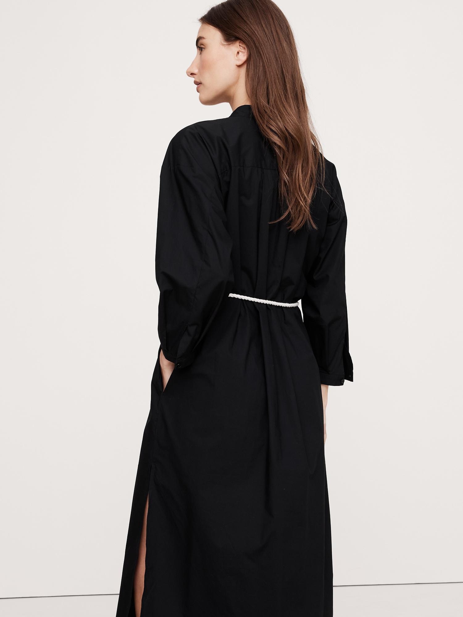 Cotton Poplin Split-Neck Shirt Dress Product Image