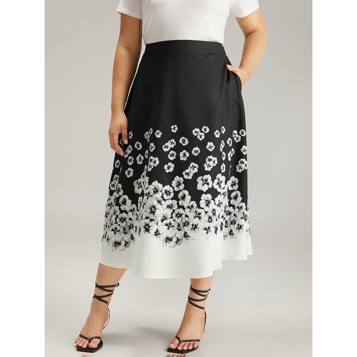 Plus Size Ombre Boho Print Pocket Elastic Waist Skirt Women Black Elegant Elastic Waist Loose No stretch Pocket Dailywear Skirts BloomChic 22-24/3X Product Image