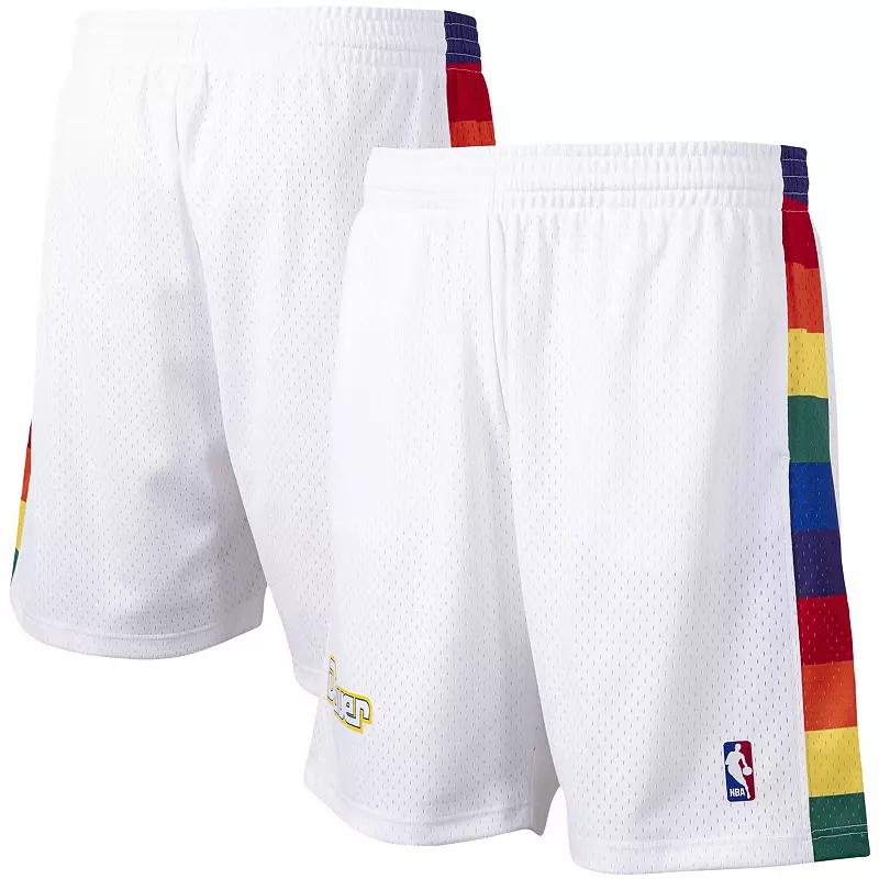 Men's Mitchell & Ness White Denver Nuggets Hardwood Classics Primary Logo Swingman Shorts,  Product Image
