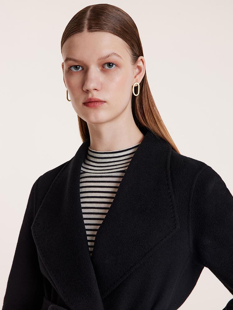 Tencel Wool Notched Lapel Mid-Length Coat With Belt Product Image