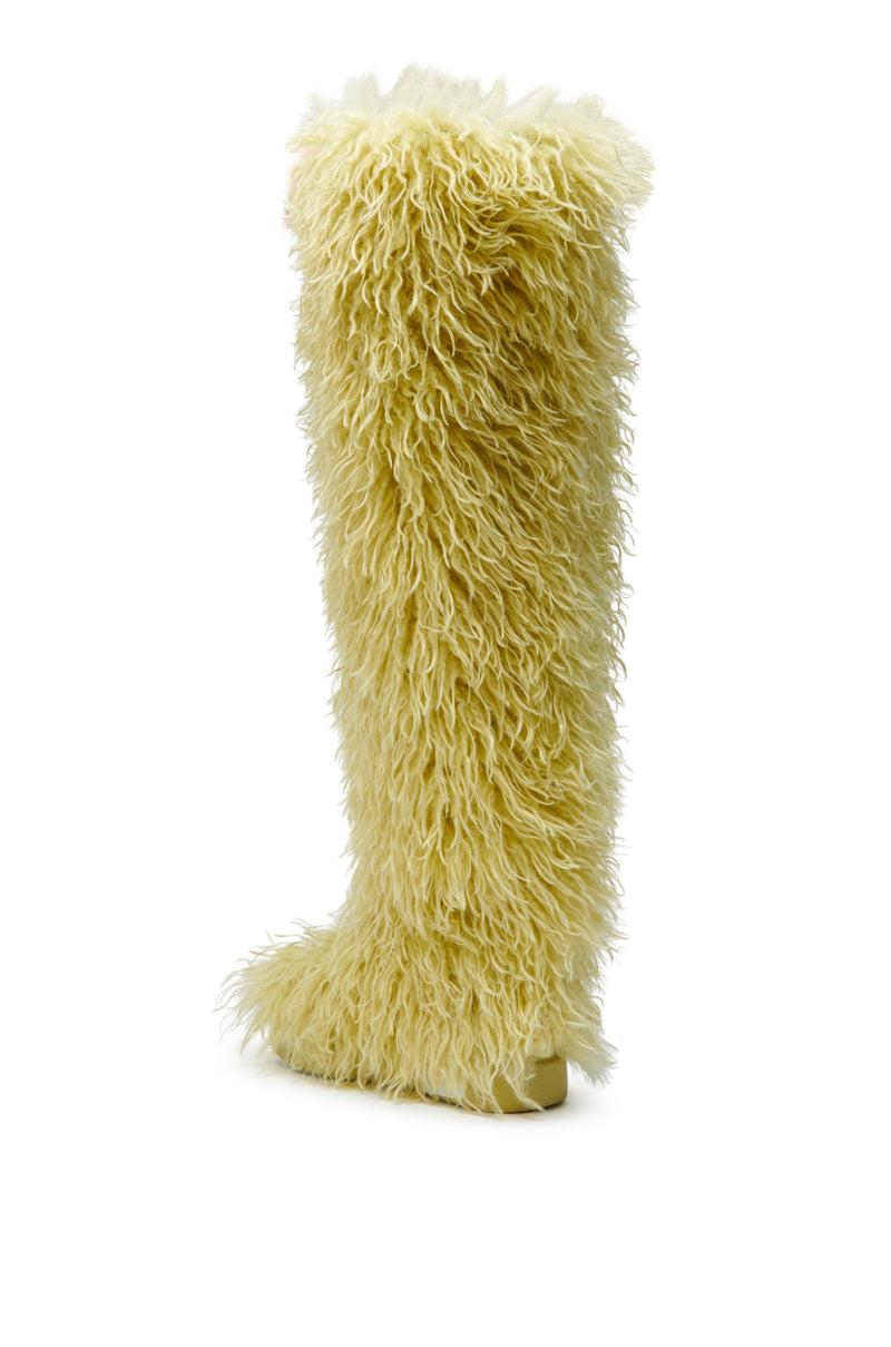 AZALEA WANG TEMPLETON LIME FAUX POODLE FUR OVER THE KNEE BOOT Product Image