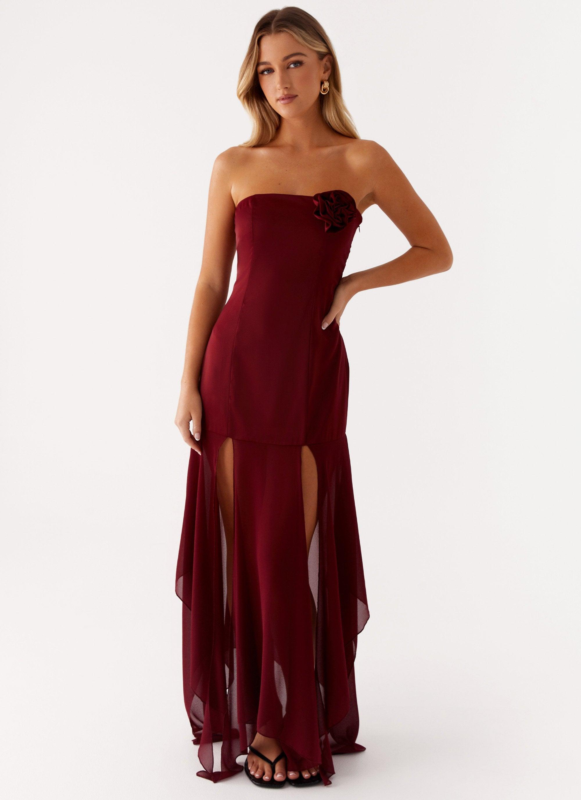 Collision Satin Maxi Dress - Cherry Red Product Image
