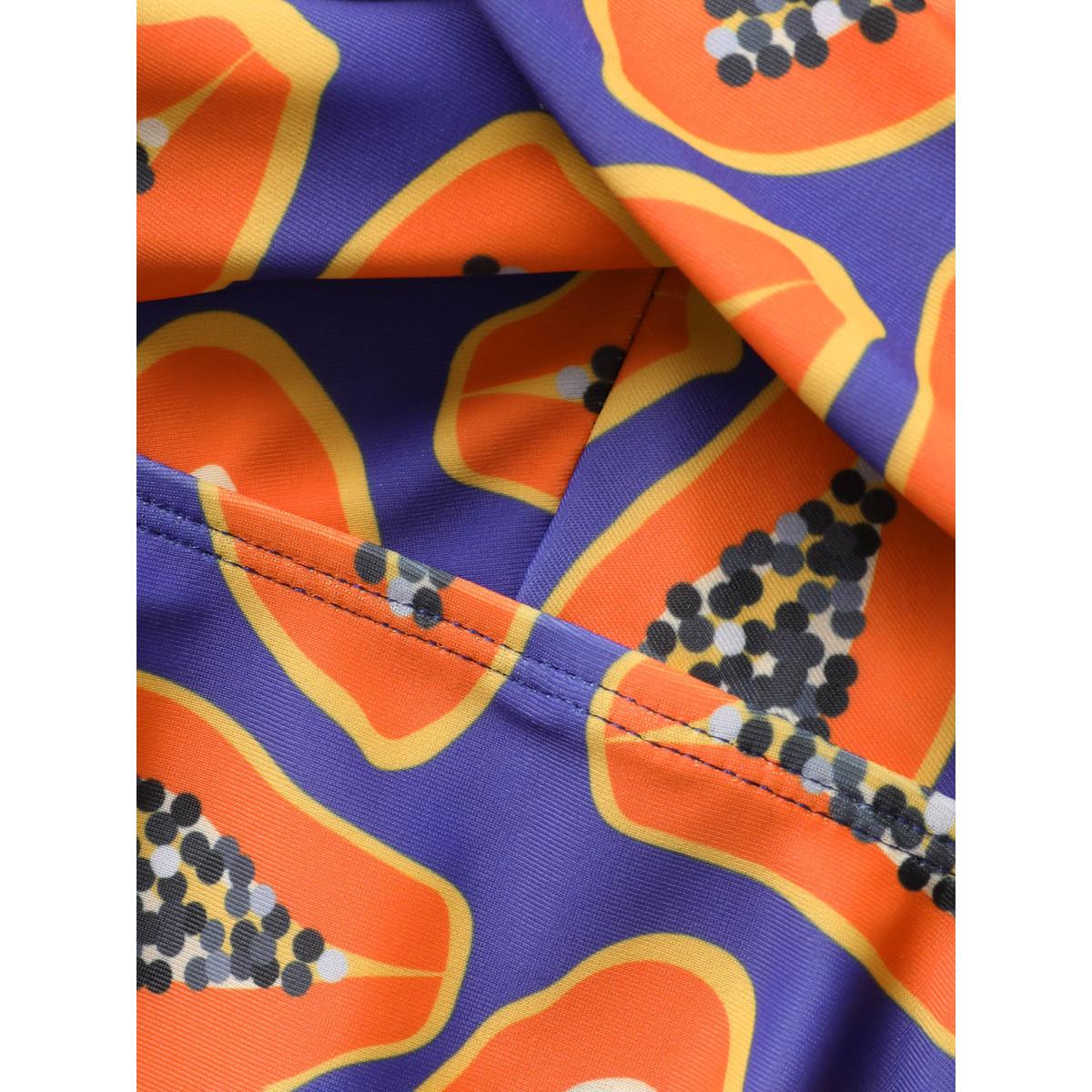 Plus Size Fruit & Vegetable Print Crossover Cami Swim Dress Women's Swimwear Purple Beach Bodycon Heart neckline High stretch Curve Swim Dresses BloomChic 28/5X Product Image