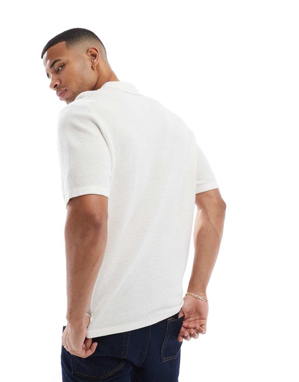 Jack & Jones textured knit polo in cream Product Image