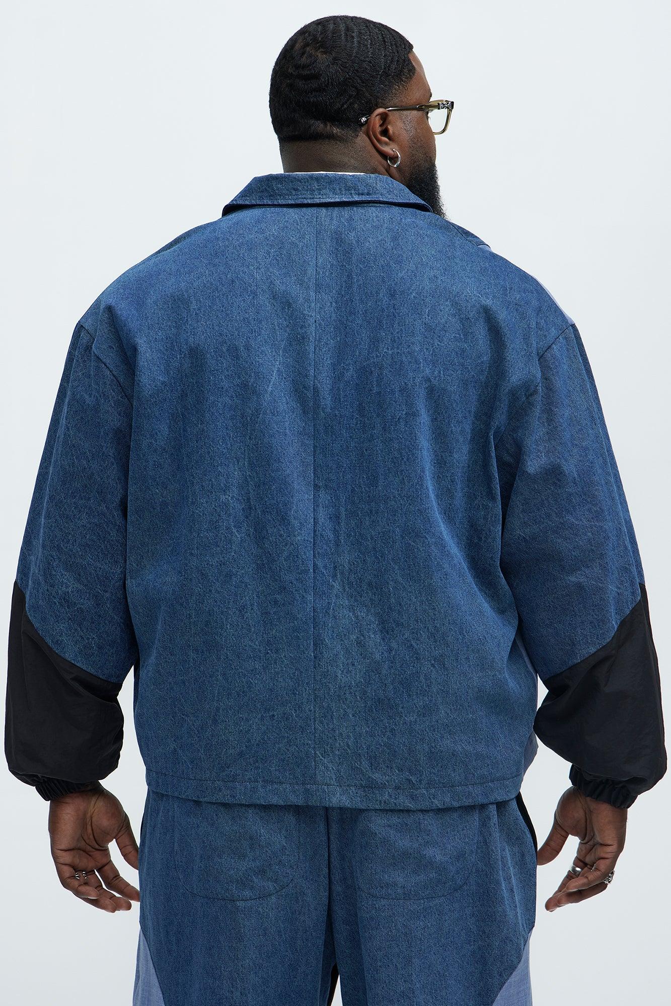 Color Block And Denim Track Jacket - Blue/combo Product Image