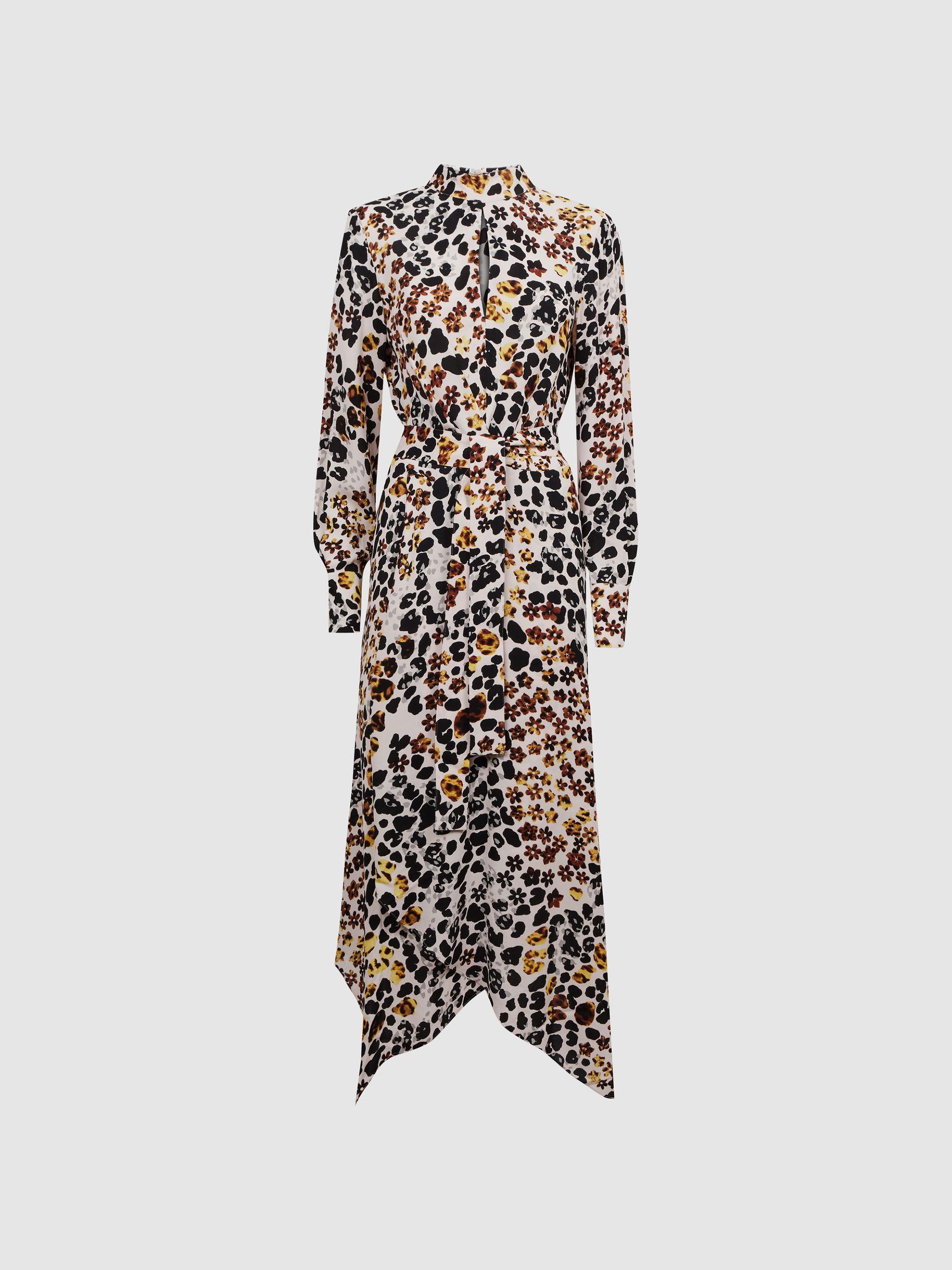 Animal Print Belted Midi Dress in Nude/Black Product Image