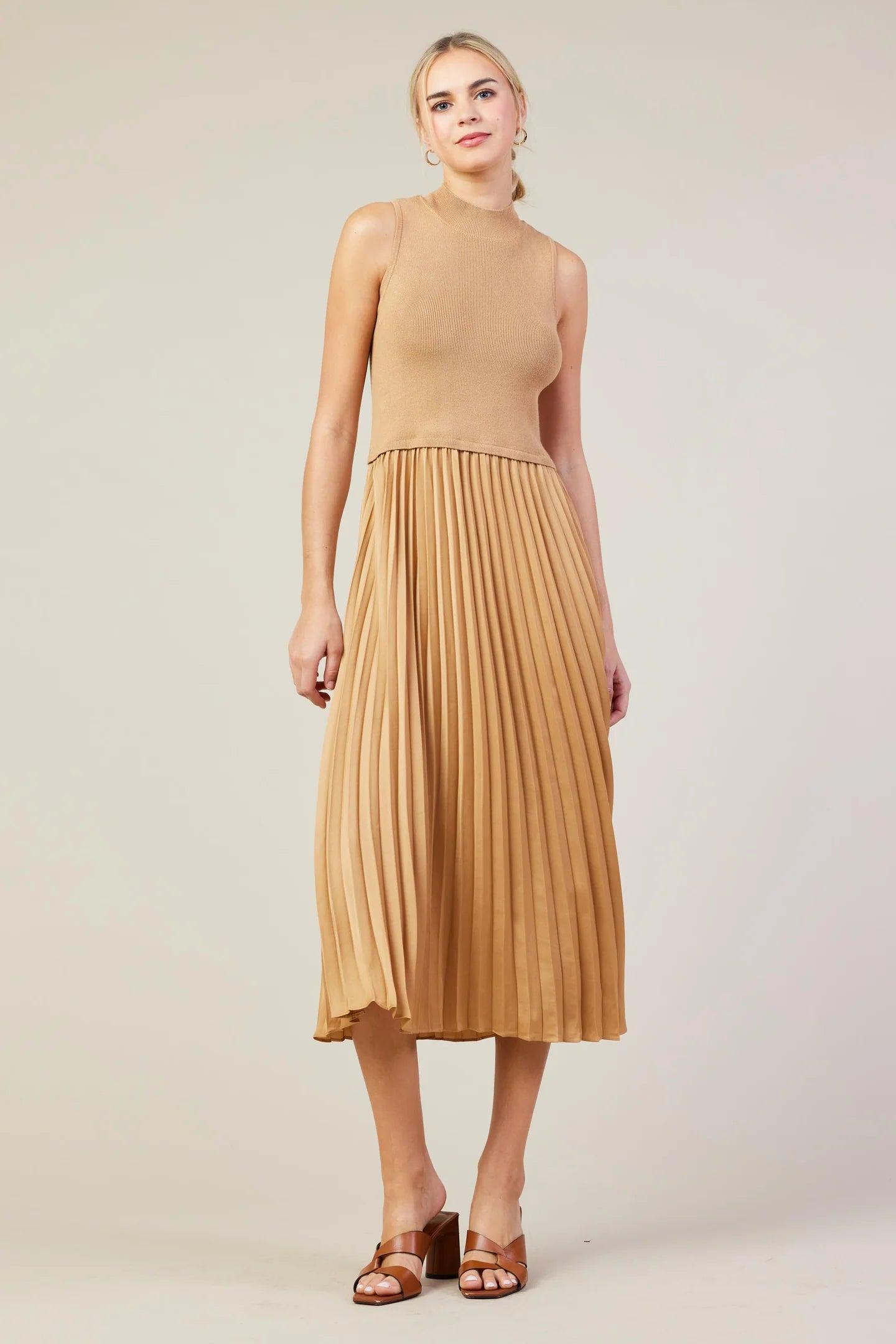 Pleated Mock Neck Dress Product Image