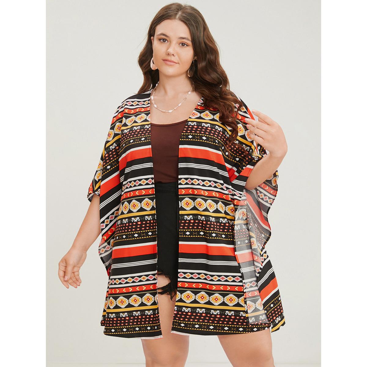 Plus Size Bandana Dolman Sleeve Open Front Cover Up Women Multicolor Vacation Loose Dailywear Kimonos BloomChic 26/4X Product Image