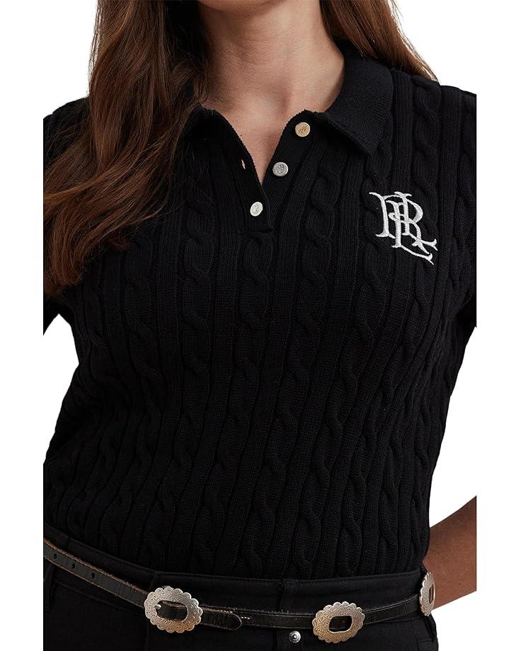 Cable-Knit Cotton Polo Sweater Product Image