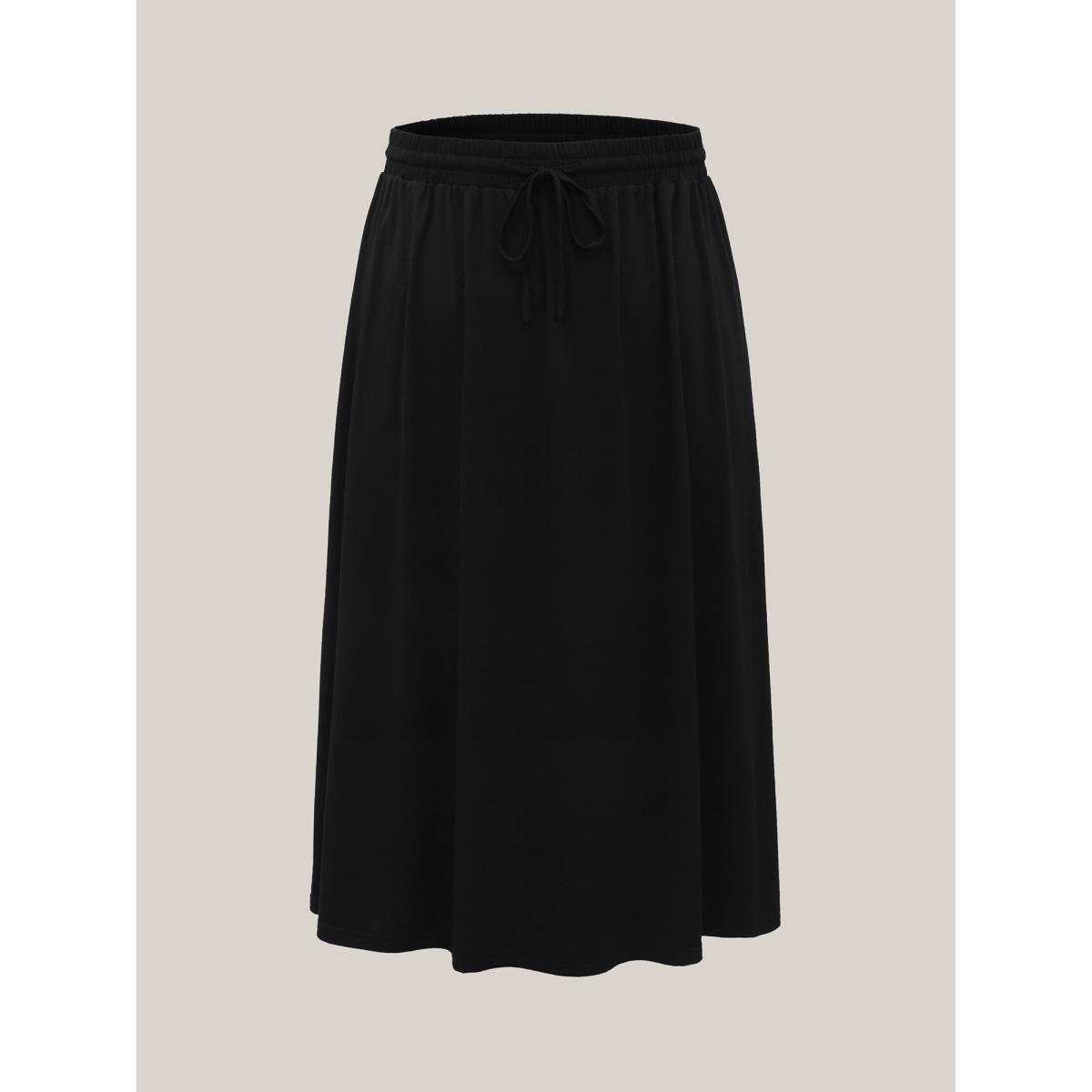 Plus Size Supersoft Waist-Tie A-Line Maxi Skirt Women Black Leisure Drawstring Medium stretch Slanted pocket Casual Skirts BloomChic 12/L Product Image