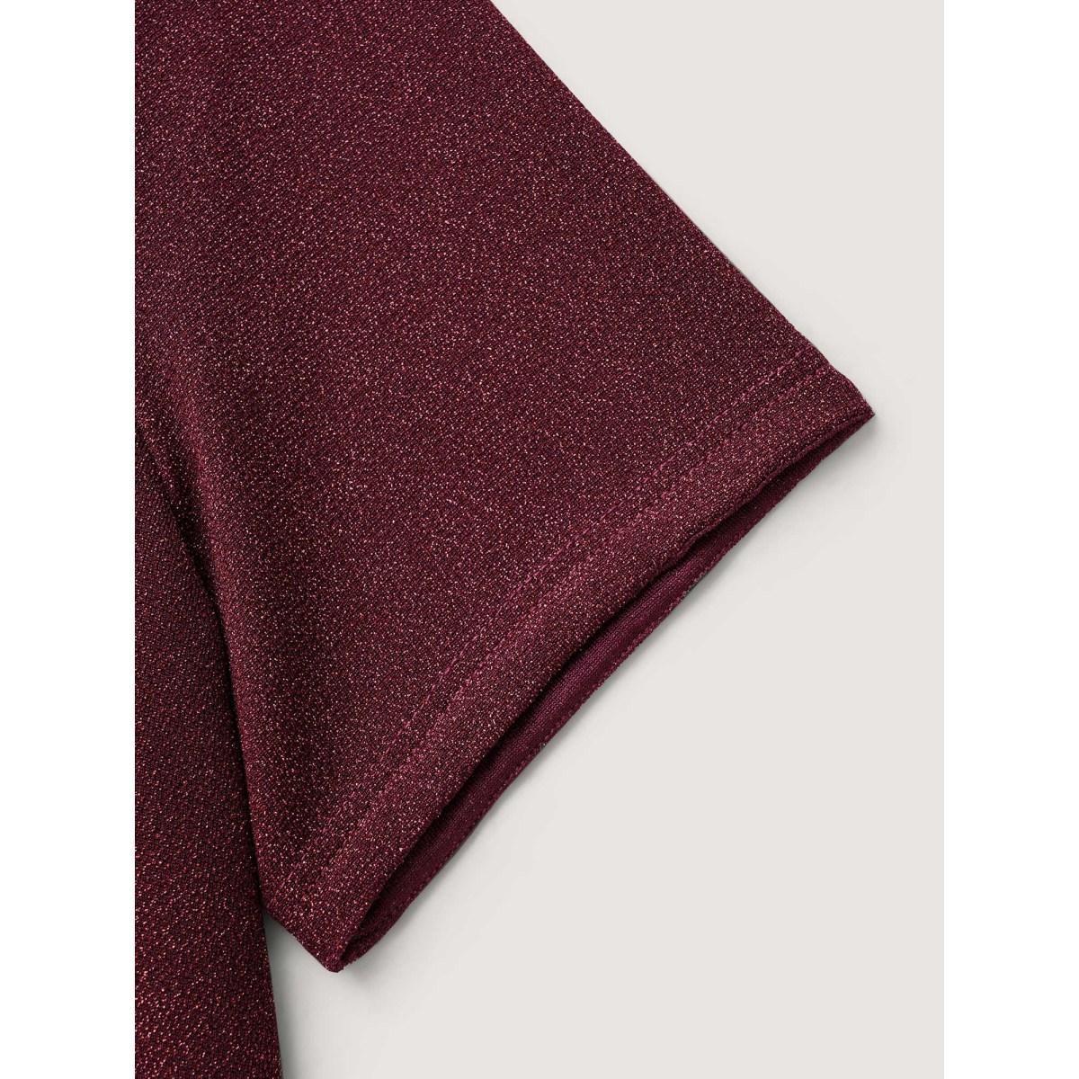 Plus Size Shimmering Gold & Silver Thread A-Line Tee Burgundy Women Leisure Non Round Neck Loose Casual T-shirts BloomChic 30/6X Product Image