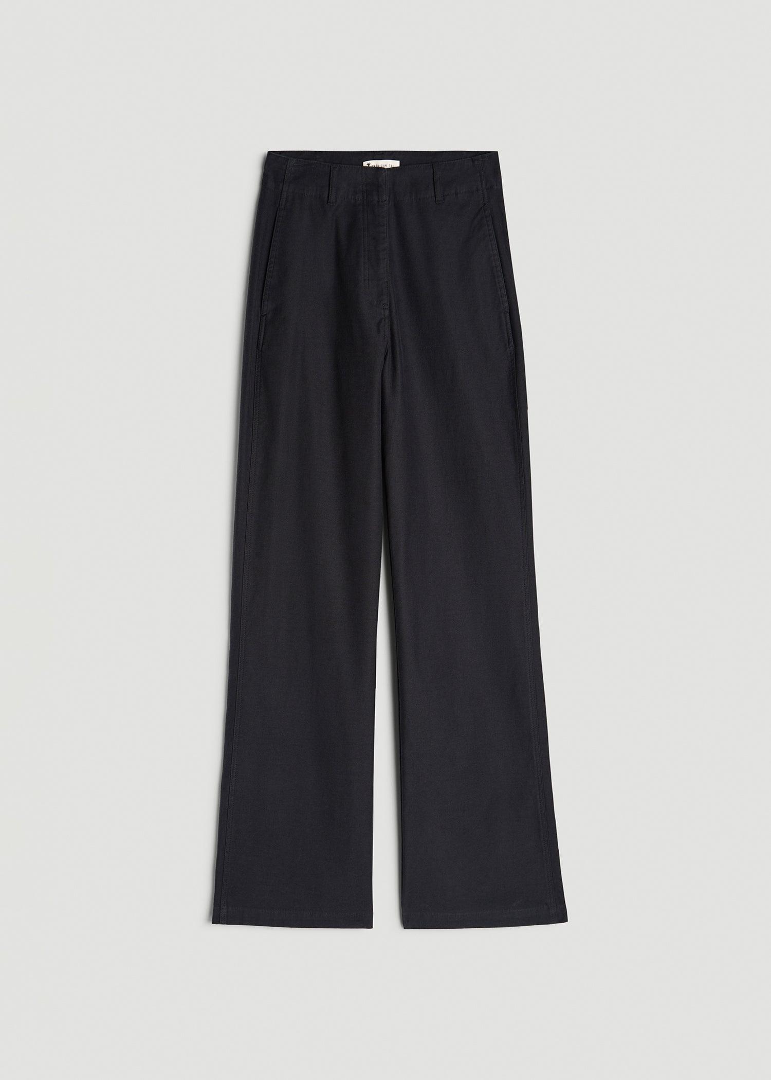 High-Rise Wide-Leg Flat-Front Chino Pants for Tall Women in Black Female Product Image