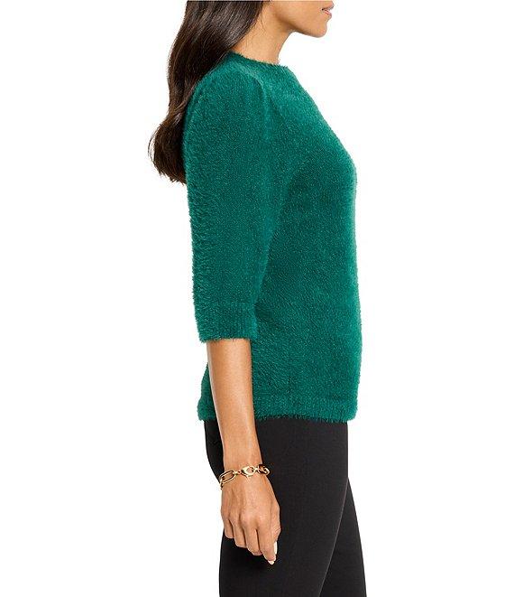 NIC + ZOE Cozy Chic Fuzzy Knit Round Neck Elbow Sleeve Sweater Product Image