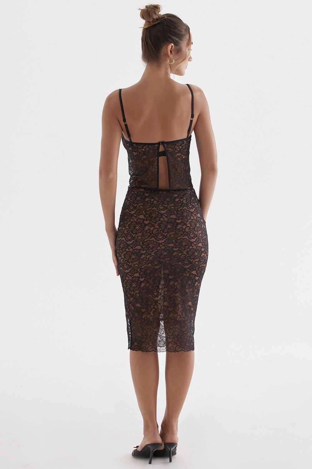 Yolanda  black lace midi skirt Product Image