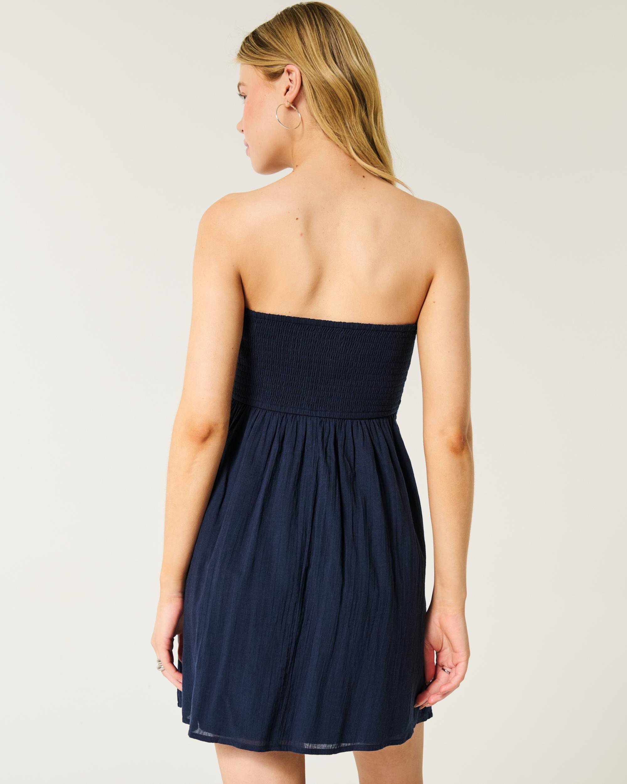 Strapless Crochet-Style Mix Mini Dress Product Image