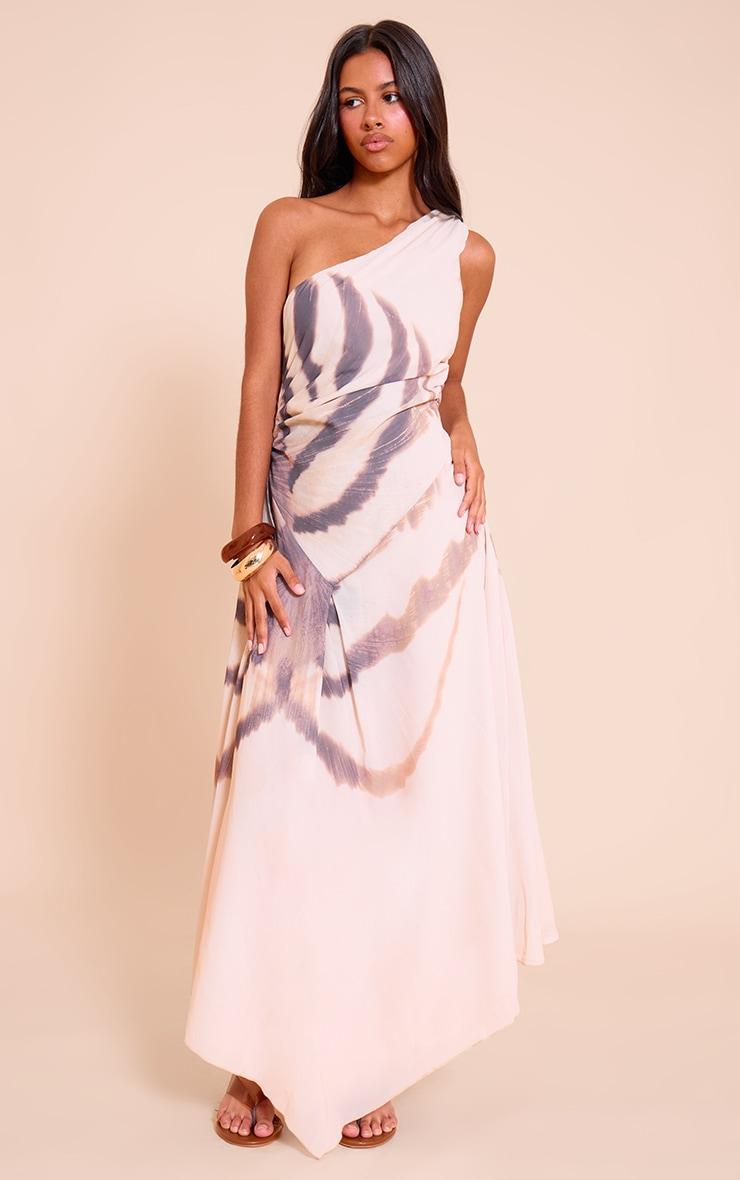 Petite Almond Printed One Shoulder Chiffon Maxi Dress Product Image