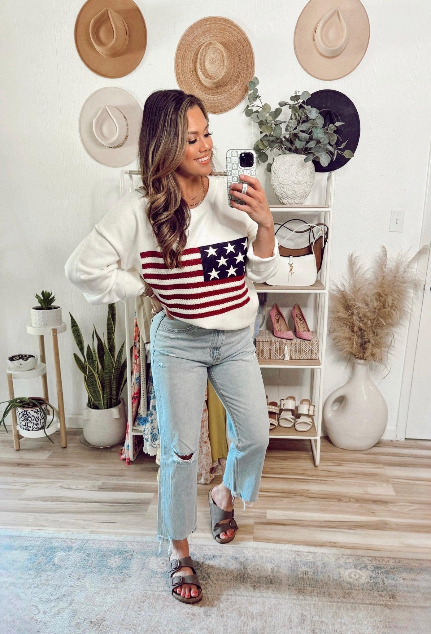 Ivory American Flag Pullover Sweater Product Image