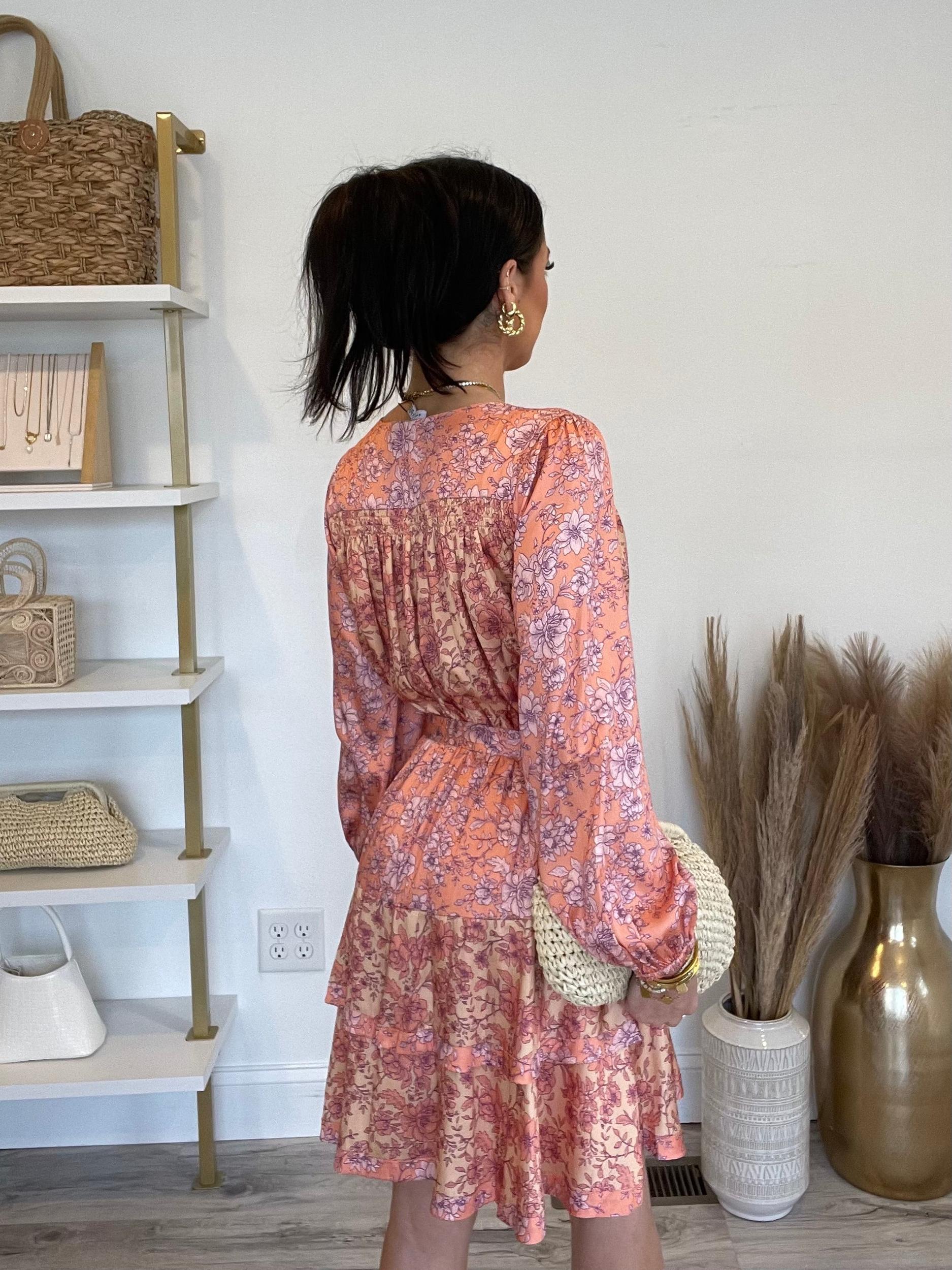 FINAL SALE April Floral Mini Dress | Coral Product Image