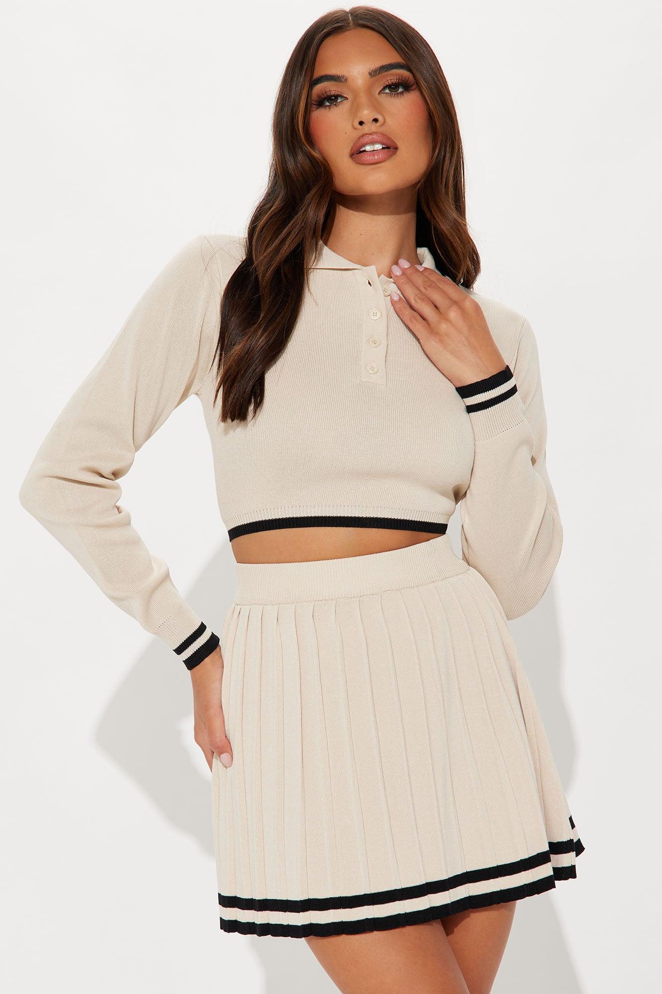 Unapologetic Sweater Pleated Skirt Set - Taupe Product Image