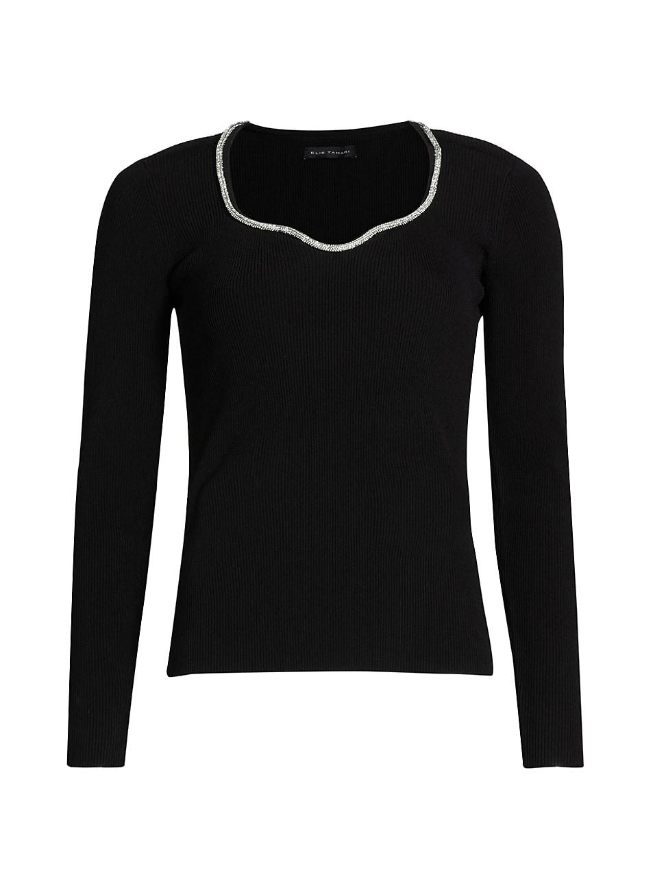 Womens Ana Embellished Rib-Knit Sweater Product Image