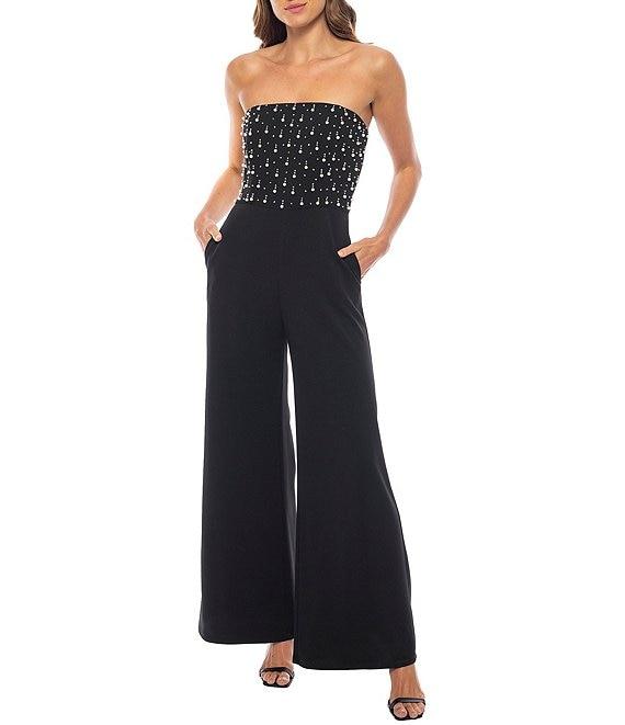 Marina Strapless Sleeveless Beaded Bodice Scuba Crepe Jumpsuit Product Image