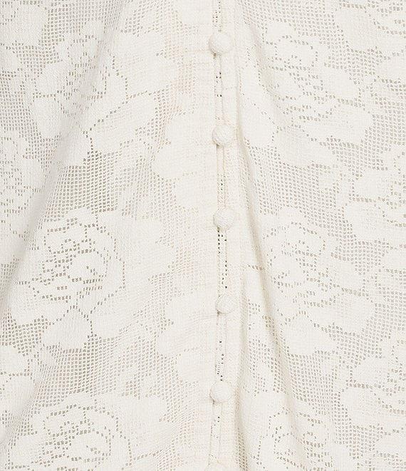 A Loves A Woven Embroidered Lace Sqaure Neck Spaghetti Tie Strap Button Front Tiered Flounce Maxi Dress Product Image