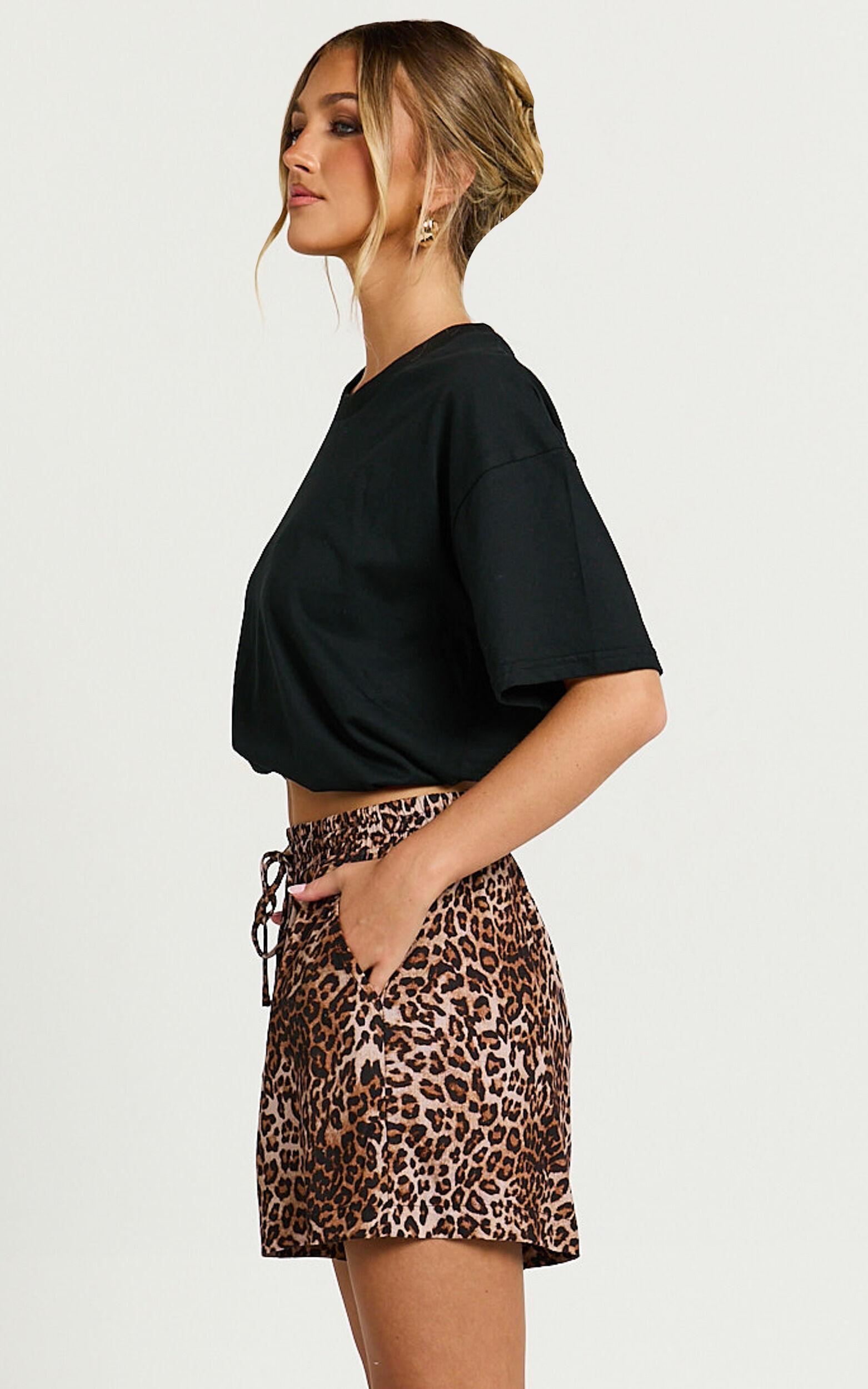 Lopez Linen Blend Shorts - High Waisted Shorts in Tonal Leopard Print Product Image
