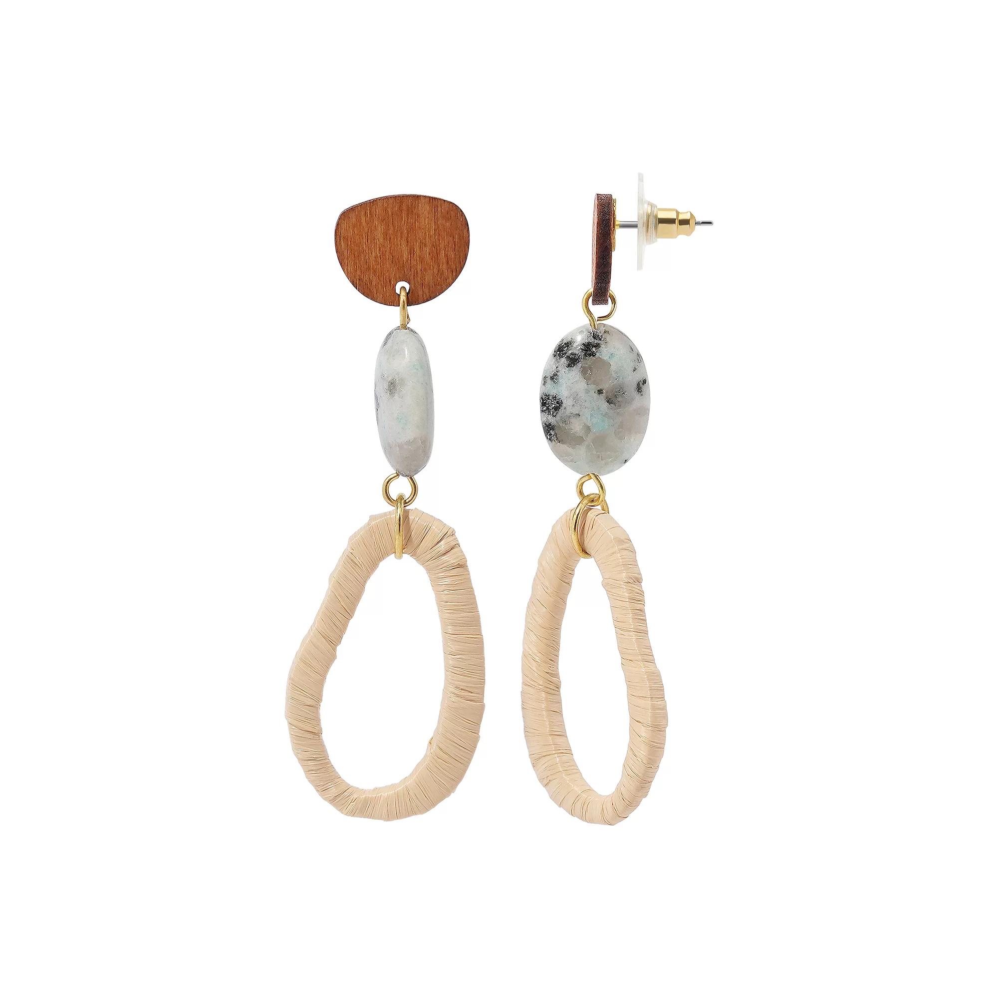 Emberly Gold Tone Drop Bead Raffia Cut Out Earrings, Women's, Multi Product Image