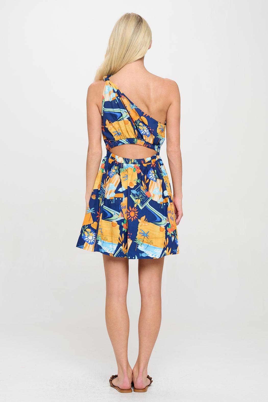 Mediterranean Escape One Shoulder Dress Product Image
