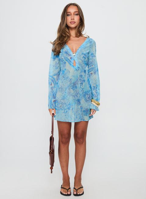 Wayfarer Shell Beach Cover Up Mini Dress Blue Multi Product Image