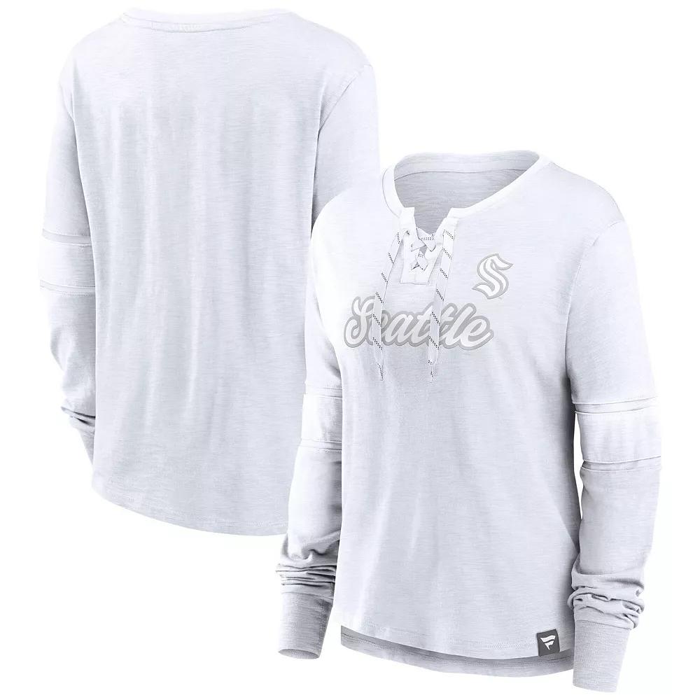 Women's Fanatics Seattle Kraken White Out Lace-Up Fashion Long Sleeve T-Shirt,  Product Image