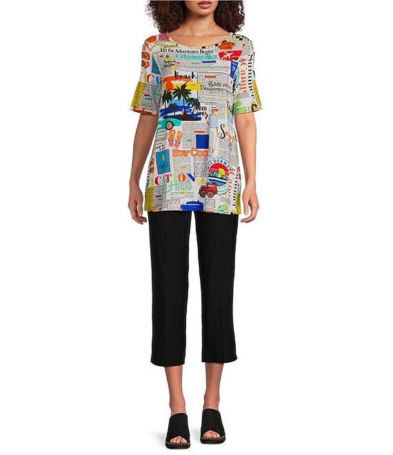 Ali Miles Petite Size Printed Round Neck Short Sleeve Tunic Product Image