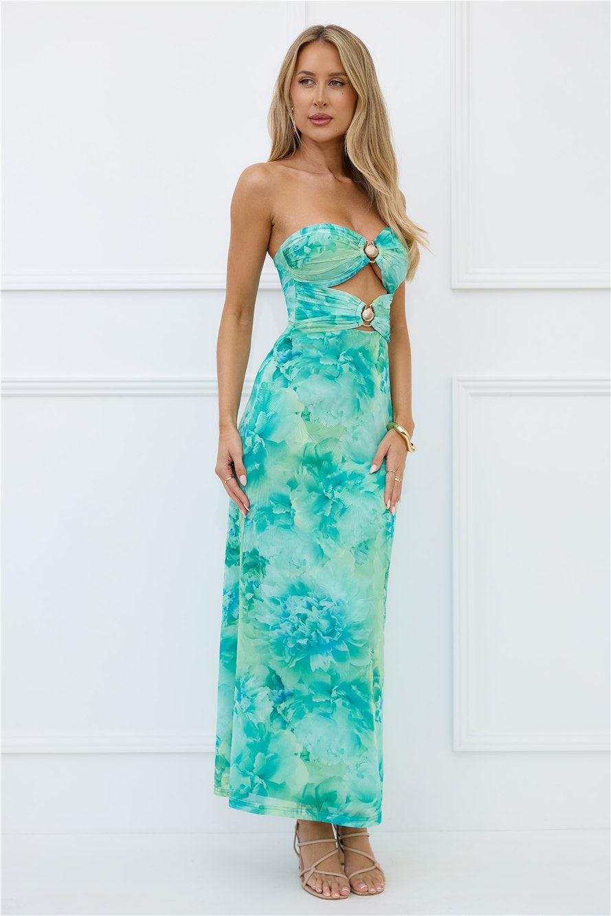 Body Language Strapless Maxi Dress Green Product Image