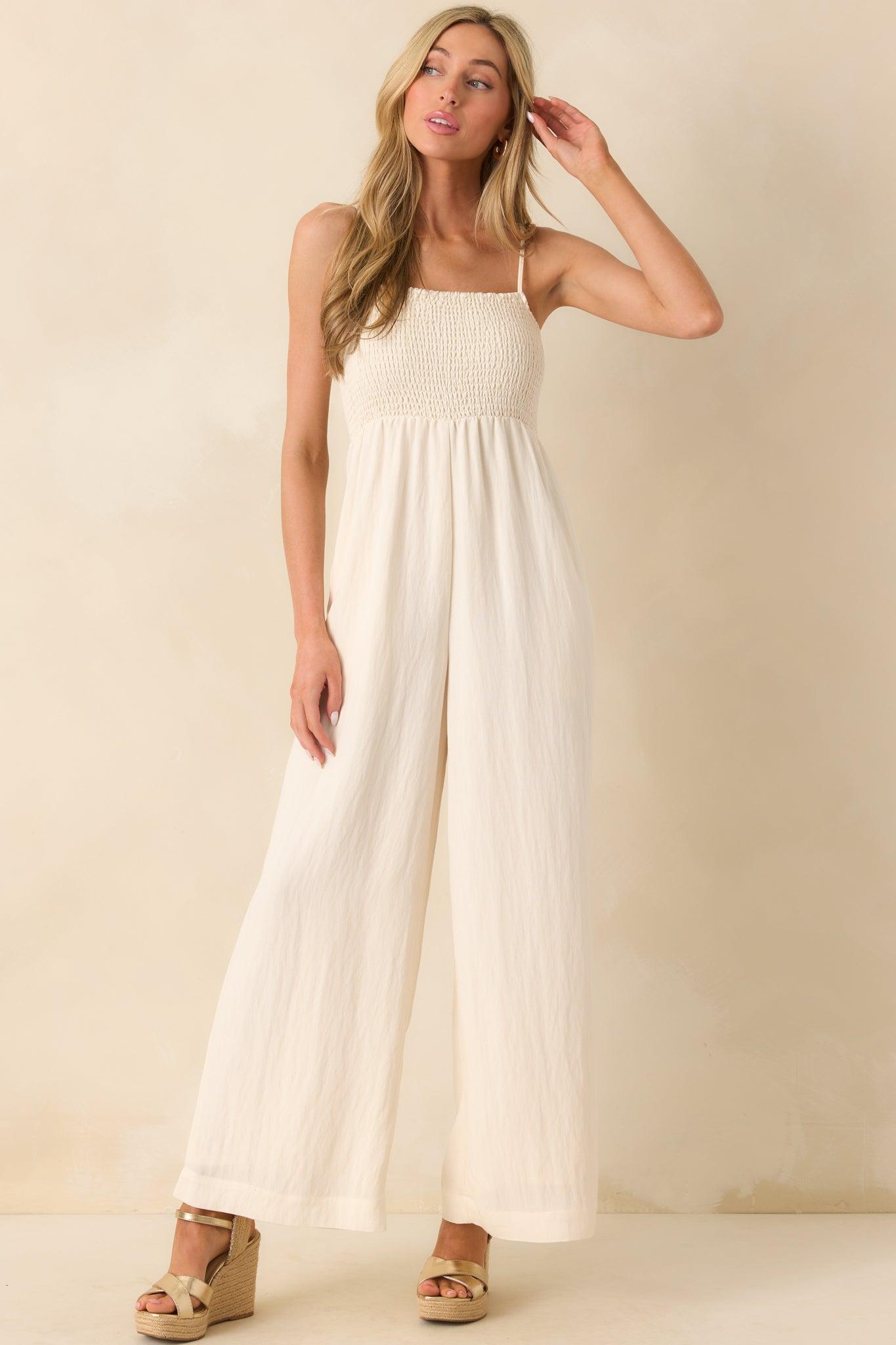 Z Supply Ivory Rayon Beachside Smocked Jumpsuit Product Image