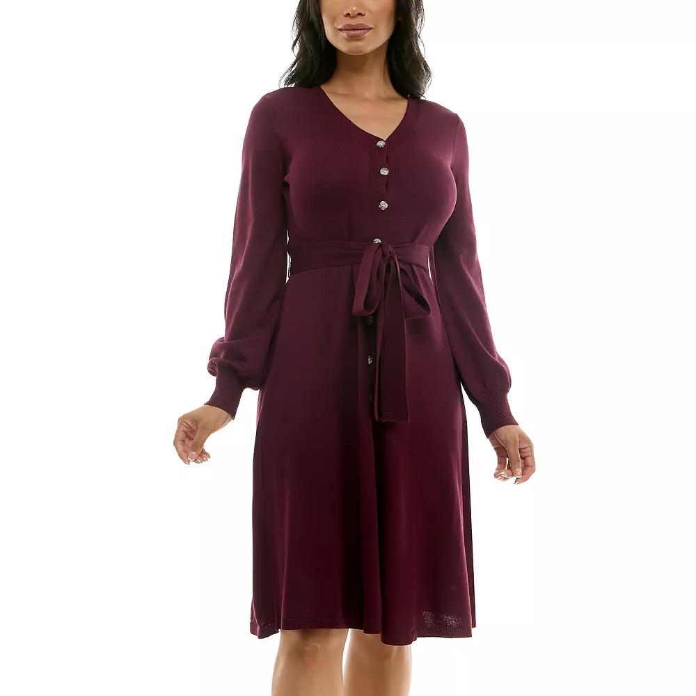 Women's Nina Leonard Balloon Sleeve Midi Sweater Dress,  Product Image
