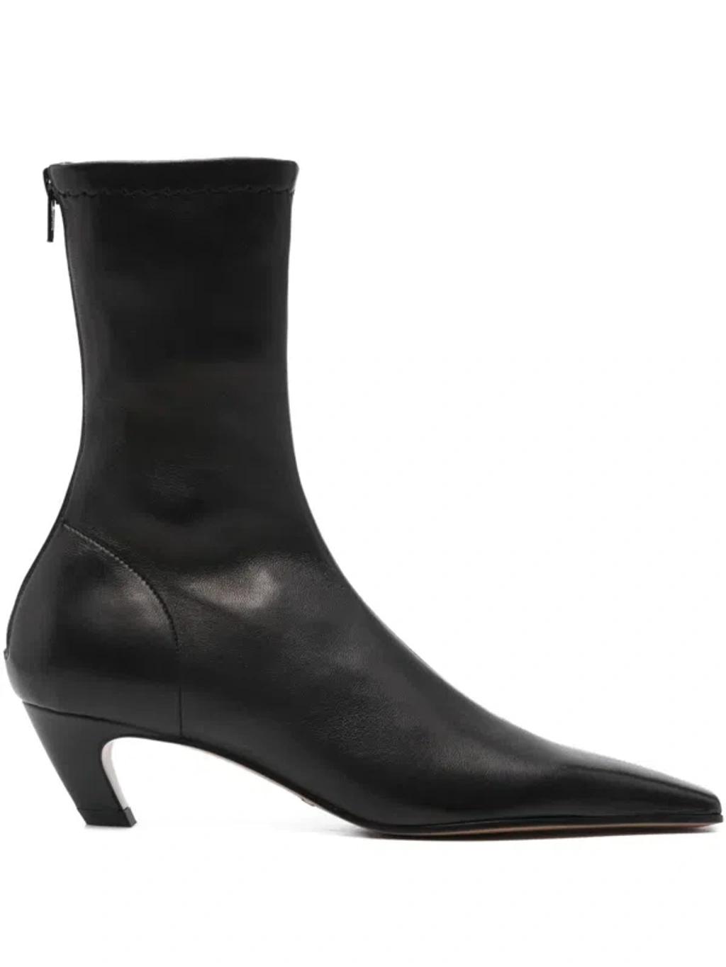 KHAITE Arizona 50 Leather Ankle Boots In Black Product Image