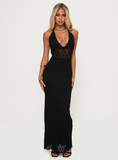 San Lorenzo Crochet Maxi Dress Black Product Image