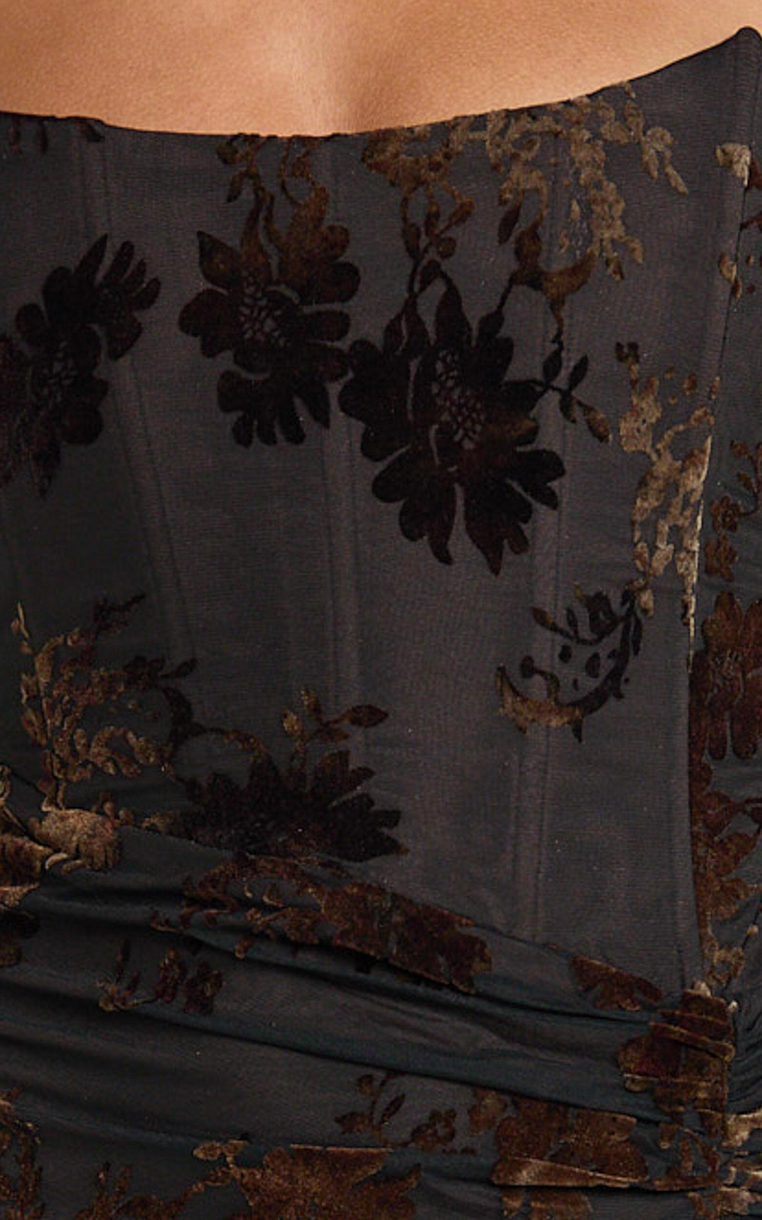 Karlene Midi Dress - Ruched Corset Burnout Dress in Black and Brown Product Image