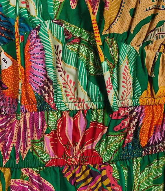 Gibson & Latimer Tropical Print Woven Scoop Tie Neck Spaghetti Strap Shirred Bodice Drop Waist A-Line Flounce Midi Dress Product Image