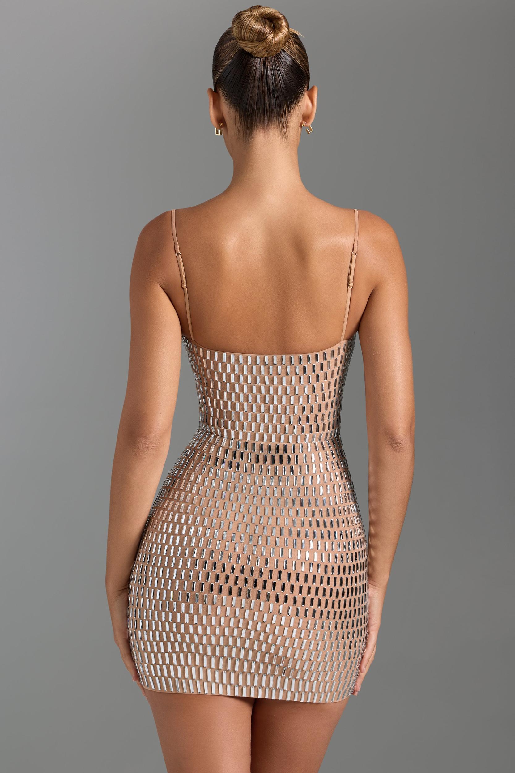 Embellished Cut-Out Mini Dress in Honey Product Image