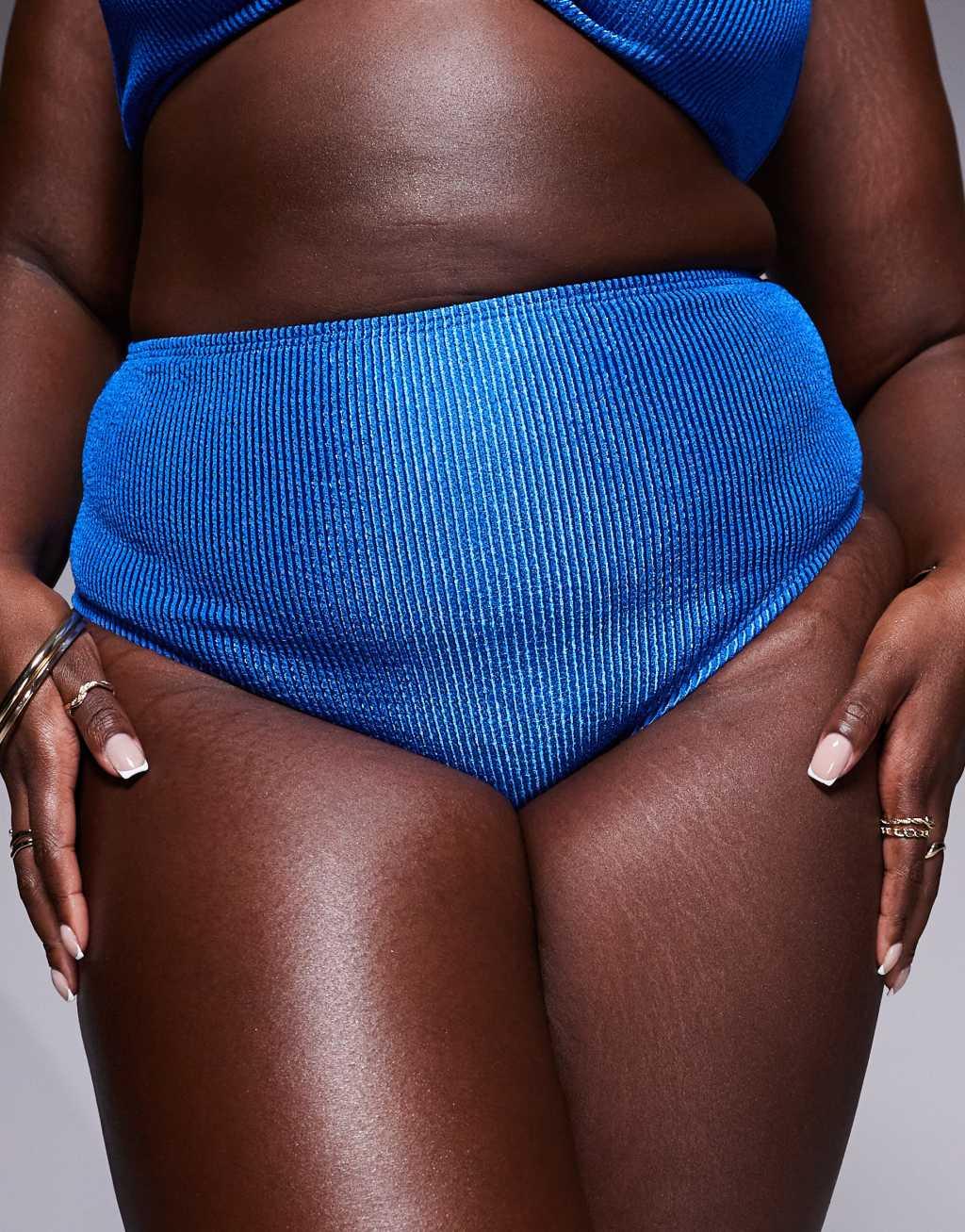 South Beach Curve crinkle bikini bottom in blue Product Image