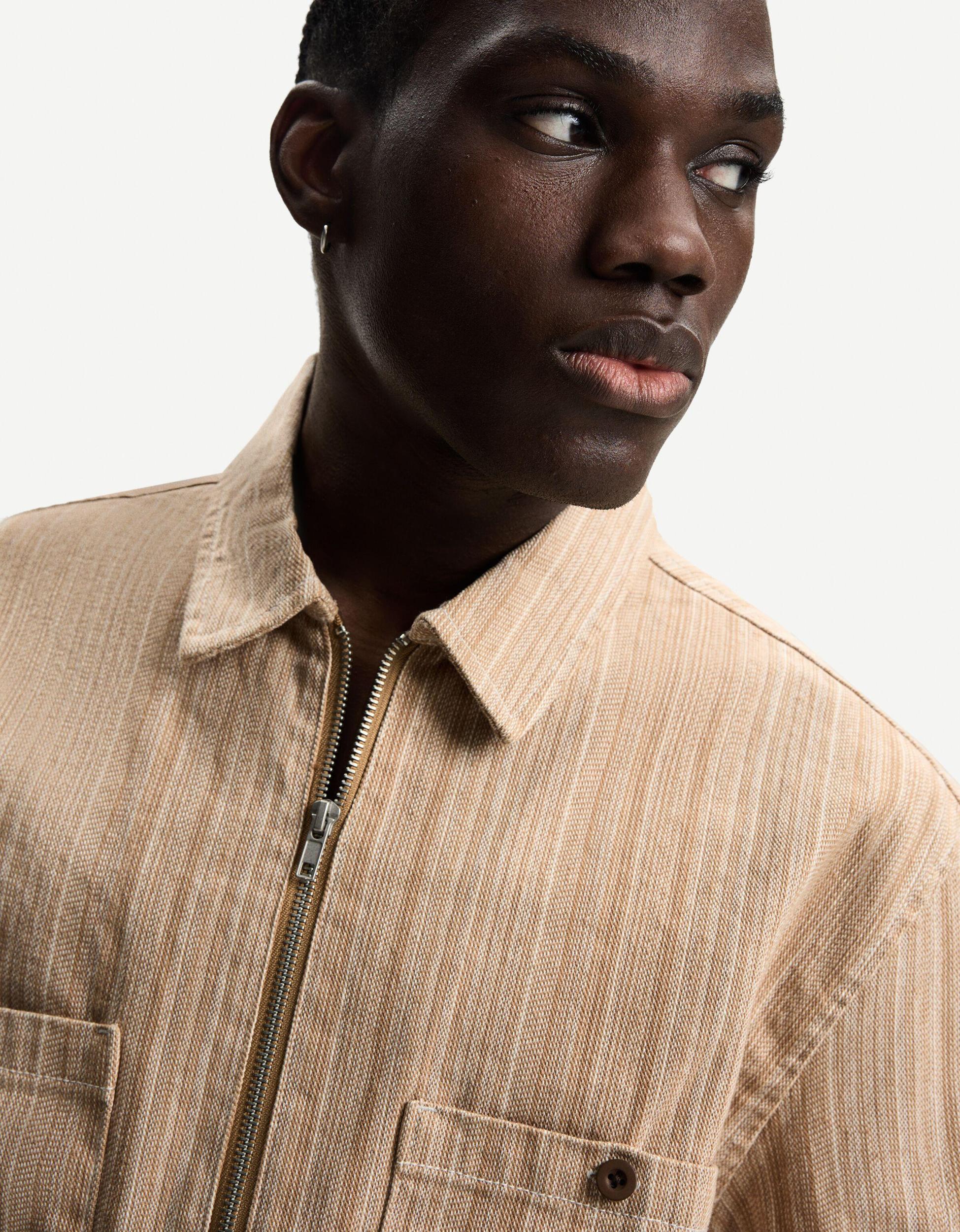 Striped short sleeve denim shirt Product Image