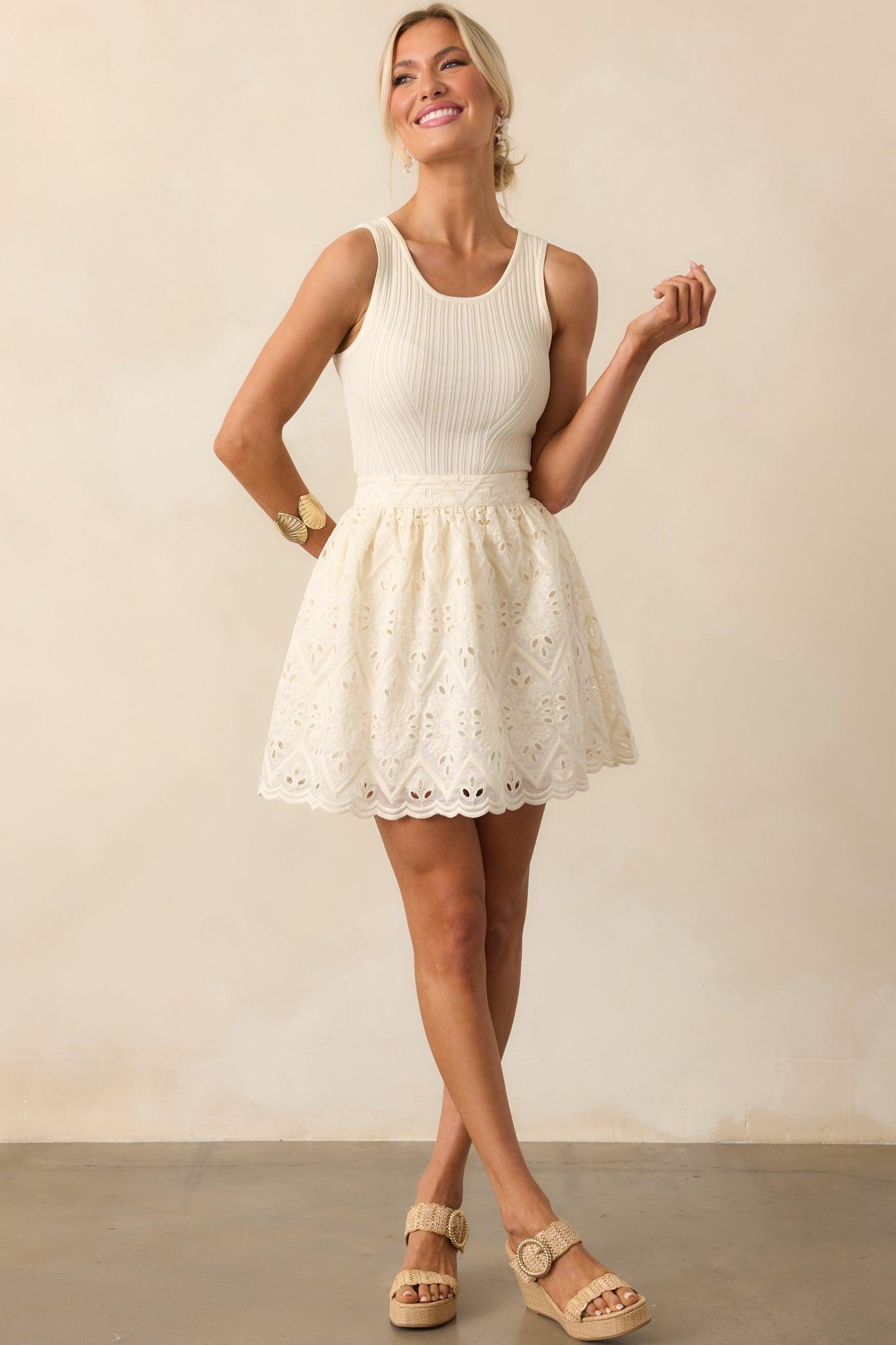 Meant To Be Yours Ivory Eyelet Embroidered Cotton Mini Skirt Product Image