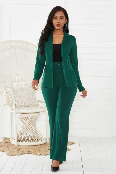 Lapel Collar Long Sleeve Blazer and Pants Set Product Image