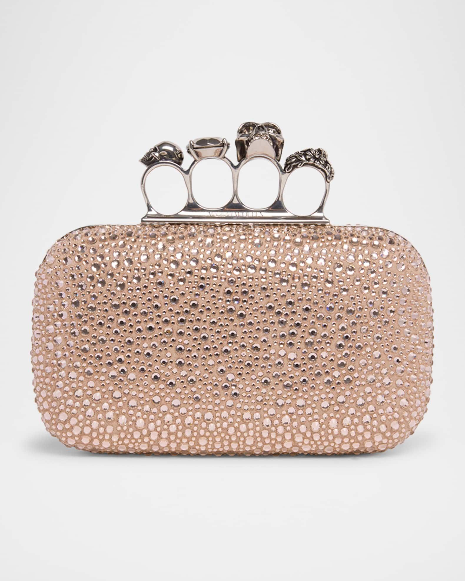 Skull Four Ring Embellished Leather Clutch Bag Product Image